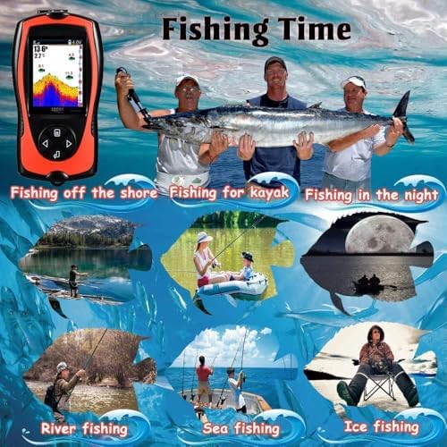 LUCKY Portable Fish Finder Transducer Sonar Sensor 147 Feet Water Depth Finder LCD Screen Echo Sounder Fishfinder with Fish Attractive Lamp for Ice Fishing Sea Fishing - Image 5
