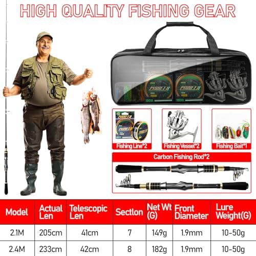 Fishing Pole and Reel Combo - 2PCS Carbon Fiber Telescopic Rods Spinning Reels Saltwater/Freshwater Kit with Lures, Line and Carrier Bag, Travel Fishing Gear for Adults - Image 6
