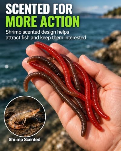 Simulation Earthworm Soft Fishing Lures Shrimp Scented Artificial Worm Bait - Image 6