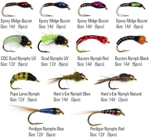 60pcs Nymph Assortment Fly Fishing Flies for Trout Steelhead Bass - Image 3