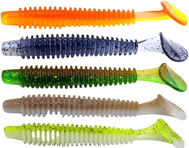 Soft Fishing Lures Set with Tackle Box, 6.5cm/8cm Paddle Tail Swimbaits, 60PCS Soft Plastic Baits with Curly Tails, Freshwater Fishing Lures for Bass, Trout, and More - Image 4