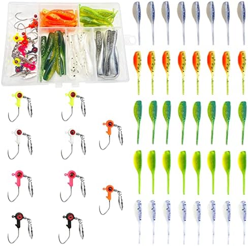 50pc Crappie Jigs Lure Set - 2in Bait, Jig Heads & Hooks for Versatile Fishing by JiataiFishing