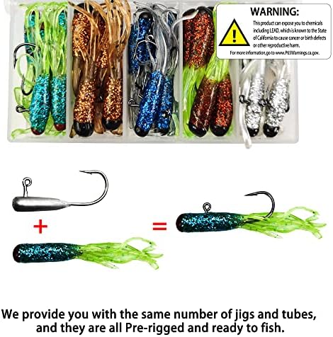 Crappie Tube Lures Jig Heads Soft Plastic Baits Worms Kit - Image 3