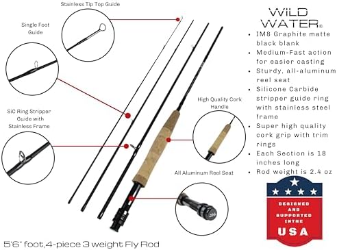 Wild Water Fly Fishing AX Series Fly Rod | IM8 Graphite Blank | 3/4/5/6/7/8/9/10/12 wt Rods | 5’6”/7/8/9/10/11 ft | Lightweight Pole Medium Fast Action - Image 2