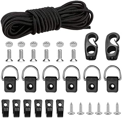 CLIO Kayak Deck Rigging Kit 8 Feet Bungee Cord with Bungee Cord Ends Hooks and Fishing D-Ring with 304 M6 Screw and 6 J-Hooks for Kayak Boat Canoe Outfitting Fishing Camping Kit by CLIOOutdoorSportAccessories