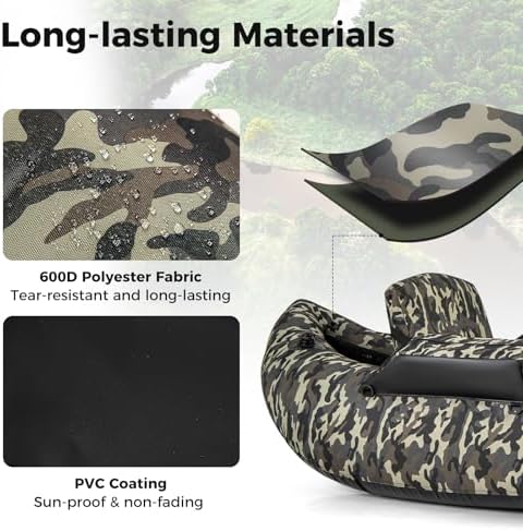 Goplus Inflatable Float Tube, Fishing Belly Boat with Fish Ruler, Pump, Storage Pockets, Adjustable Straps, Fishing Float Tube for Angling, 350LBS Load Capacity - Image 4