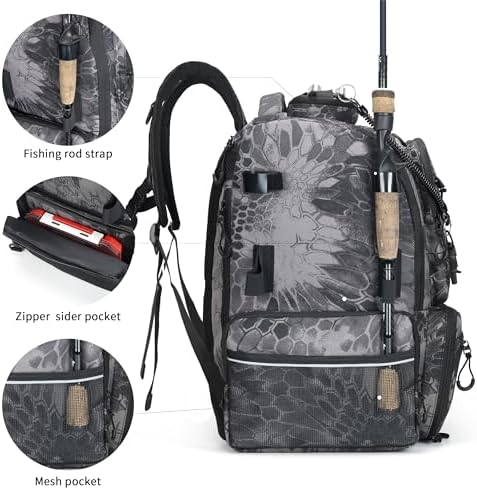 Rabjen Fishing Tackle Backpack, 45L Storage Waterproof Travel Bag Store Fishing Gear with Insulated Top Pocket - Image 3