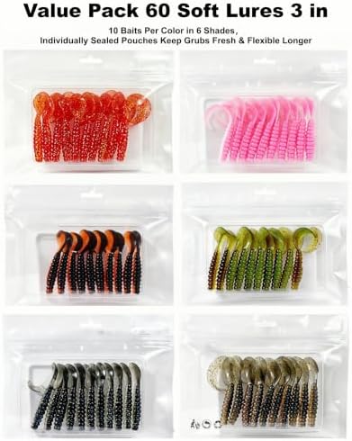 1/2/3/4/5in Curly Tail Grub Soft Swimbait Crappie Bass Lure Kit Bulk Pack - Image 2