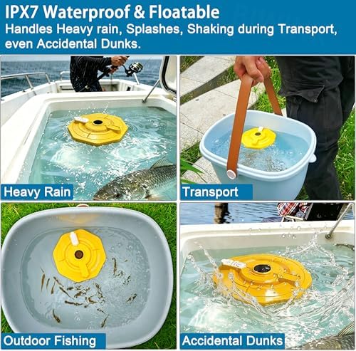Rechargeable Floating Aerator Pump - IPX7 Waterproof Portable Bait Bucket Aerator, Live Bait Aerator for Fishing, 40H+ Battery for Power Outage, Fish Tank Bubbler for Live Minnows - Image 3