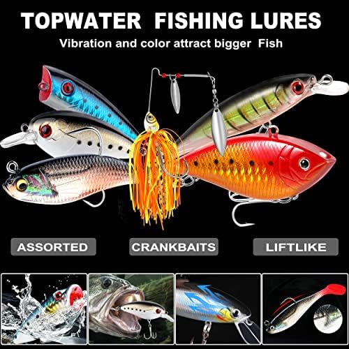 PLUSINNO Fishing Lures Fishing Tackle Box Fishing Gifts for Men, Bass, Trout Fishing Accessories Kit for Saltwater & Freshwater Fishing Gear Including Topwater Lures, Hooks, Spinnerbaits - Image 2
