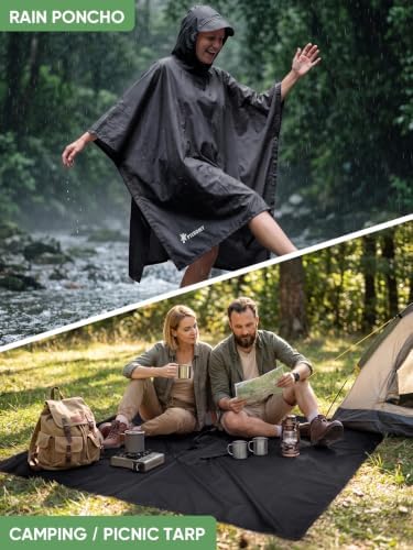 PTEROMY Hooded Rain Poncho for Adults, Reusable Waterproof Raincoat - Image 2