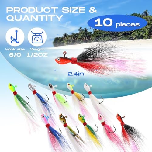 10 Pcs Bucktail Jigs Saltwater Hair Jig Fishing Lures - Image 2