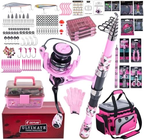 Goture Pink Fishing Rod and Reel Combos with Cooler Tackle Bag,6FT-9FT by Goture
