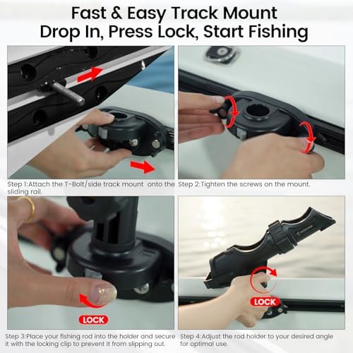 Hitorhike Side Track Fishing Rod Holder Mount, Heavy-Duty Side-Mounted Base, Compatible with 2 Mounting Bolt Options for Lund Sport,Lowe, Bass Boats&Kayaks - Image 4