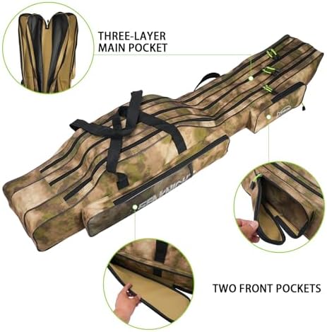 Seaknight Portable Fishing Rod Case - 2 Sizes (53.15in/59.0in) Oxford Fabric Tackle Storage Bag for Travel, Durable Rod Carrier for Freshwater & Saltwater Anglers (Yellow Camou, 135cm/ 53.15in) - Image 4