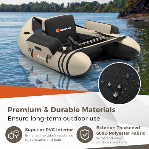 Goplus Inflatable Float Tube, Fishing Belly Boat with Fish Ruler, Pump, Storage Pockets, Adjustable Straps, Fishing Float Tube for Angling, 350LBS Load Capacity - Image 4