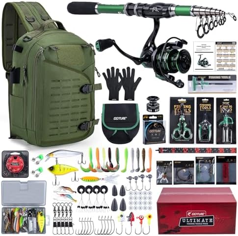 Goture Fishing Kits for Adult,Fishing Pole and Reel Combo, OpenSide Fishing Sling Tackle Storage Bag with 3 Tackle Boxes,Gift for Men by Goture