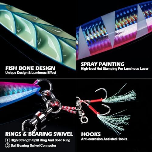 Goture Slow Pitch Jigs with Double Assist Hooks and Swivel, 40g-250g - Image 4