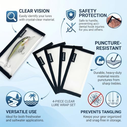 4 Pack Fishing Lure Wraps, 7.5 Inch Clear PVC Hook Covers, Durable Tackle Storage Organizer for Saltwater & Freshwater Fishing Gear - Image 3