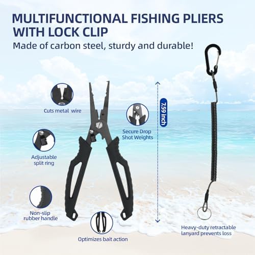 RAWILL Fishing Kit,Filleting Knife,Hook Remover,Fish Grip, Line Cutter,Fishing Scale, Pliers with Lanyards,Not Include Batteries - Image 3