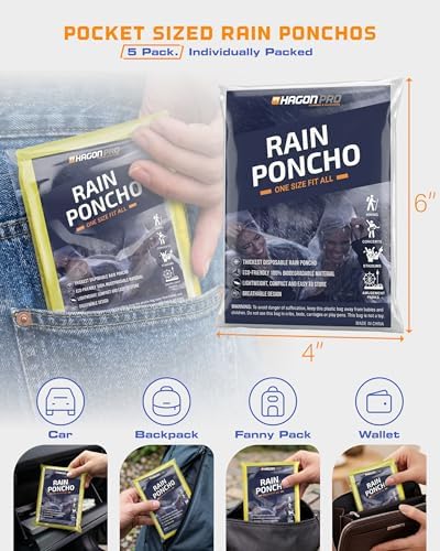 Hagon PRO Disposable Rain Ponchos for Adults, Hooded Poncho, Family 5 Pack - Image 3