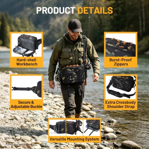 AUMENТAR Fishing Waist Bag, Lure Fishing Fanny Pack, Hard Shell Tackle Bag - Image 5