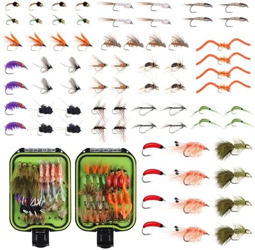 Maxcatch Fly Fishing Flies Assortment Kit, 72 pcs, Including Dry, Wet, Nymphs, Streamers Flies, with Waterproof Fly Box, for Fishing Trout, Bass, Salmon by Maxcatch