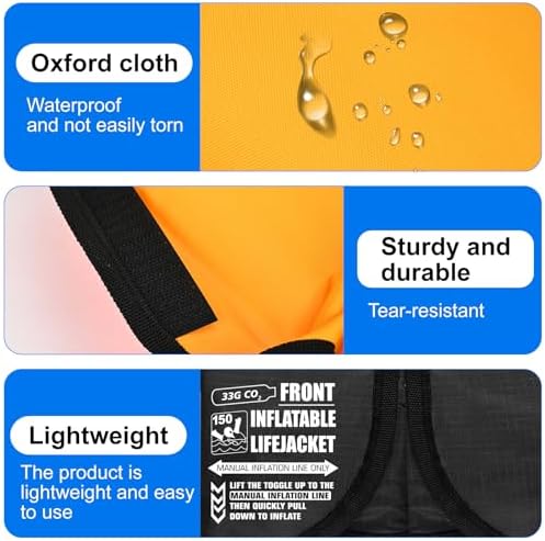 Adult Automatic Inflatable PFD Jacket, Adjustable and Lightweight Water Sports Vest for Kayak SUP Paddleboarding Boating Sailing Fishing (Buoyancy is Greater Than 150 N) - Image 3