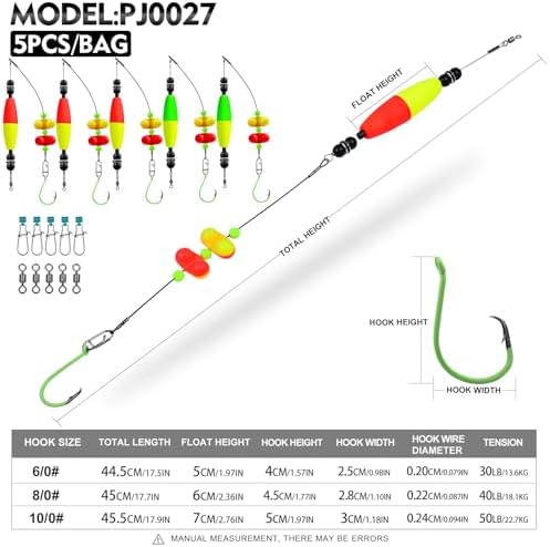PROBEROS Catfish Fishing Rigs - Bank Fishing Set with 5pcs/Set, 6/0, 8/0, 10/0 Circle Hooks Circle Hooks, High Visibility, Ready to Use Catfish Rigs - Image 3