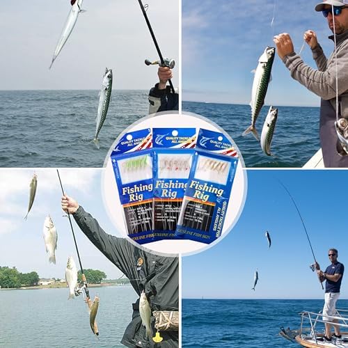 Fishing Bait Rigs Saltwater, 12 Packs Surf Fishing Lure Bait Rigs Set with Fish Skin Glow Beads String Hooks Swivels Mackeral Herring Baitfish Sea Bass Rigs - Image 7