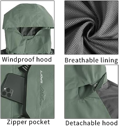 TEZO Mens Rain Jacket Waterproof with Hooded Hiking Coat Lightweight Windbreaker - Image 6