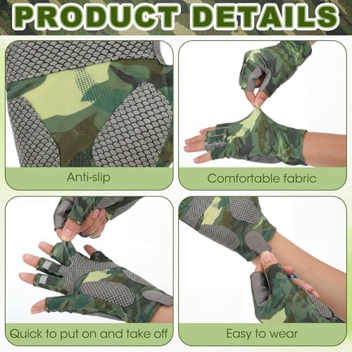 4 Pairs Fingerless Gloves Fishing Gloves, UPF 50+ Breathable, Quick-Drying Sun Protection for Men & Women Anti-Slip for Fishing, Cycling - Image 3