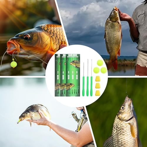 Carp Fishing Hair Rigs Kit Curved Barbed Hooks Rigs with Swivels and Boilies Corn Baits Beads Baiting Needles Tool Carp Fishing Equipment Accessories 72pcs - Image 7