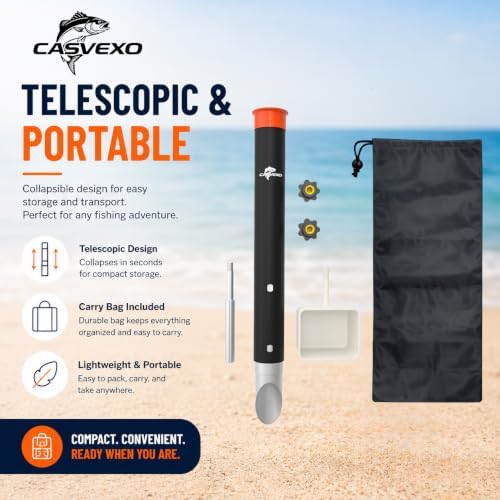 1/2 Pack Aluminum Surf Fishing Rod Holder, Heavy Duty Sand Spike with Bait Box, Telescopic 3-Section, Lightweight and Portable, with Storage Bag - Image 6