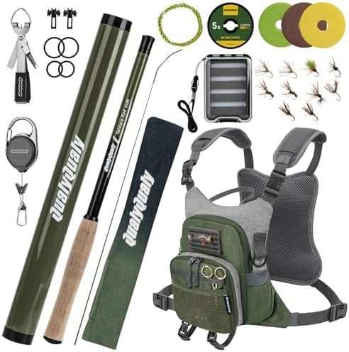 QualyQualy Tenkara Fly Rod Combo Beginner Kit, Tenkara Fishing Rod in 8.7ft/10.6ft/11.6ft 24T Fly Fishing Kit with Telescopic Fly Rod Flies Tippet and Fishing Chest Bag by QualyQualy