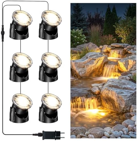 POPOSOAP LED Underwater Pond Lights 6-Head, IP68 Waterproof Pond Lights with Timer, 90° Rotatable Design & Gravity Base Fountain Lights for Pond Fountain Waterfall Aquarium Pool -P66HZ by POPOSOAP