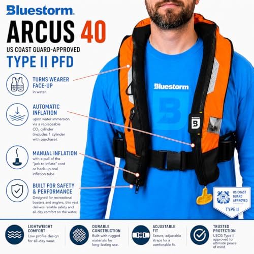 BLUESTORM Arcus 40 Automatic Inflatable PFD Life Jacket for Adults w/Manual Ripcord | US Coast Guard (USCG) Approved Life Vest - Image 2