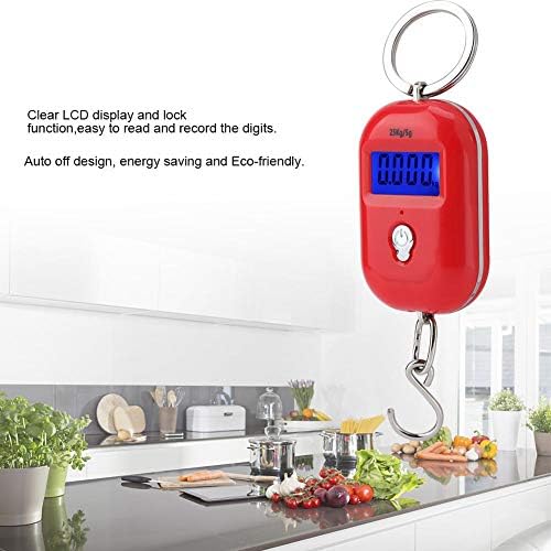 Mini Electronic Scale, Fish Weighing Scales Red Portable 25Kg/5G Hanging Scale Digital Pocket Key Chain Weight Hook Kitchen Food Weight Gauge Measuring Tools with Backlight for Home Farm Market - Image 3