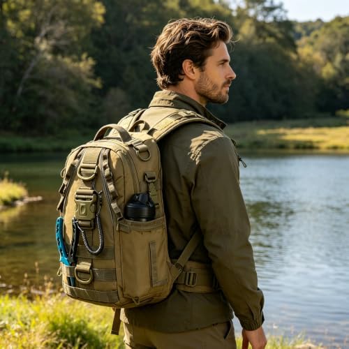 Fishing Hiking Rucksack with Rod & Gear Holder – Compact Tackle Bag (Khaki) - Image 4