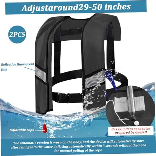 2-Pcs Automatic Inflatable Life Jacket,Adjustable Nylon Swim Vest with CO2 Inflation, Reflective Strips & Safety Buckle,Gas Cylinders Not Included. - Image 2