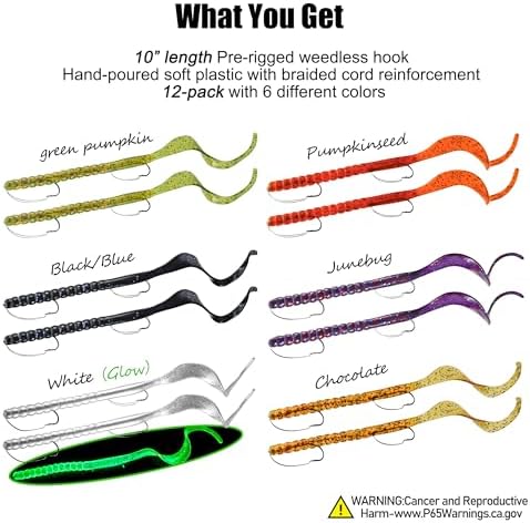 Weedless Fishing Lures Bass Lures, Pre Rigged Worm Swimbaits, 10in - Image 7