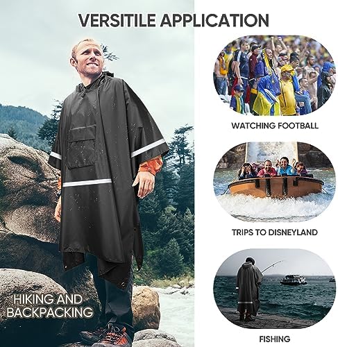 PTEROMY Hooded Rain Poncho for Adults, Reusable Waterproof Raincoat - Image 5