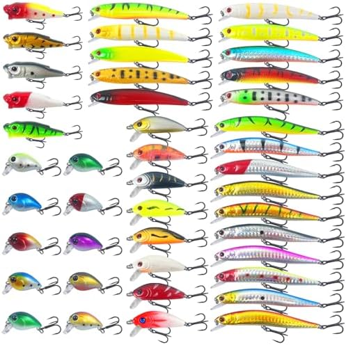 43Pcs Fishing Lures Kit Minnow Popper Walleye Fishing Lures Mixed Hard Crank Baits for Bass Fishing Walleye Salmon Freshwater Saltwater by FreeFisher