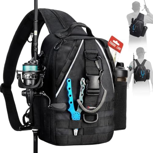 Piscifun Fishing Backpack, Rod Holders, Lightweight Sling Bag, Black by Piscifun