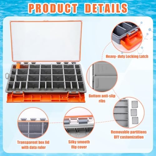Junkin 6 Pack 3700 Fishing Tackle Boxes Waterproof, Large Orange Lure Organizer Trays with Custom Dividers, Airtight Tackle Storage Case for Saltwater Baits, Swimbaits & Boat Bag Accessories - Image 3