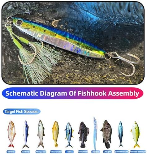 Easy Catch Fishing Jigs Saltwater Laser Lures Jigs Vertical Jigging Spoon Baits for Boat Fishing with Treble Hooks and Double Assist Hook Ideal for Tuna Grouper Snapper Salmon Bass Rockfish Lingcod - Image 2