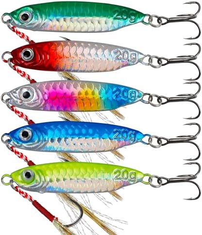 Saltwater Fishing Jigs Metal Jigging Spoon Long Casting Fishing Spoons Lures Jigging Fishing Lures Sinking Metal Spoon Vertical Slow Pitch Jigs with Assist Hook for Bass Salmon Trout by SILANON