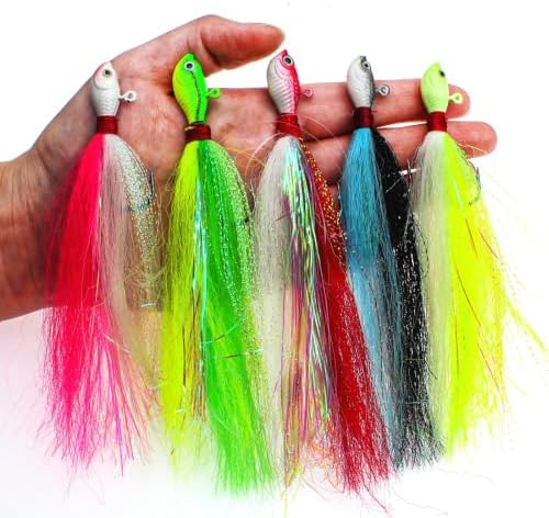 Fishing Jigs Kit Bucktail Jigs Hair Swimbait Heads Marabou Feather by Ghanneey