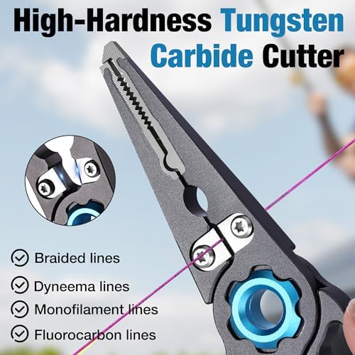 FLISSA Fishing Pliers, Safety Lock Design Fish Pliers Saltwater, Aluminum Hook Remover, Titanium 6Al-4V Jaw and Tungsten Carbide Line Cutters, Sheath & Lanyard, Fishing Gear Gifts for Men - Image 6