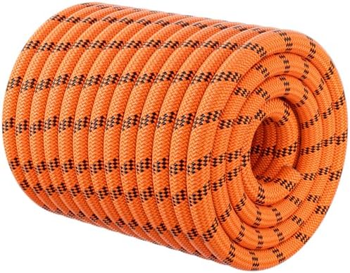 Double Braided Arborist Rigging Rope - 3/8 in X 150 ft 48 Strands Outdoor Pulling Heavy Duty Polyester Bull Rope for Swing Tree Work Camping Rescue Hiking - Orange by HOKINETY